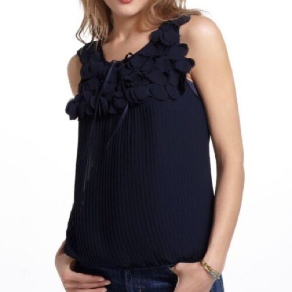 Anthropologie Navy Petal Pleated Blouse by Leif Notes Sz 4 - Picture 2 of 9